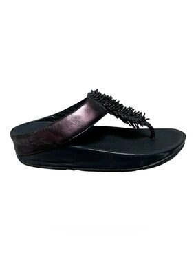 FitFlop Black with Metallic Purple Beaded Thong Sandals